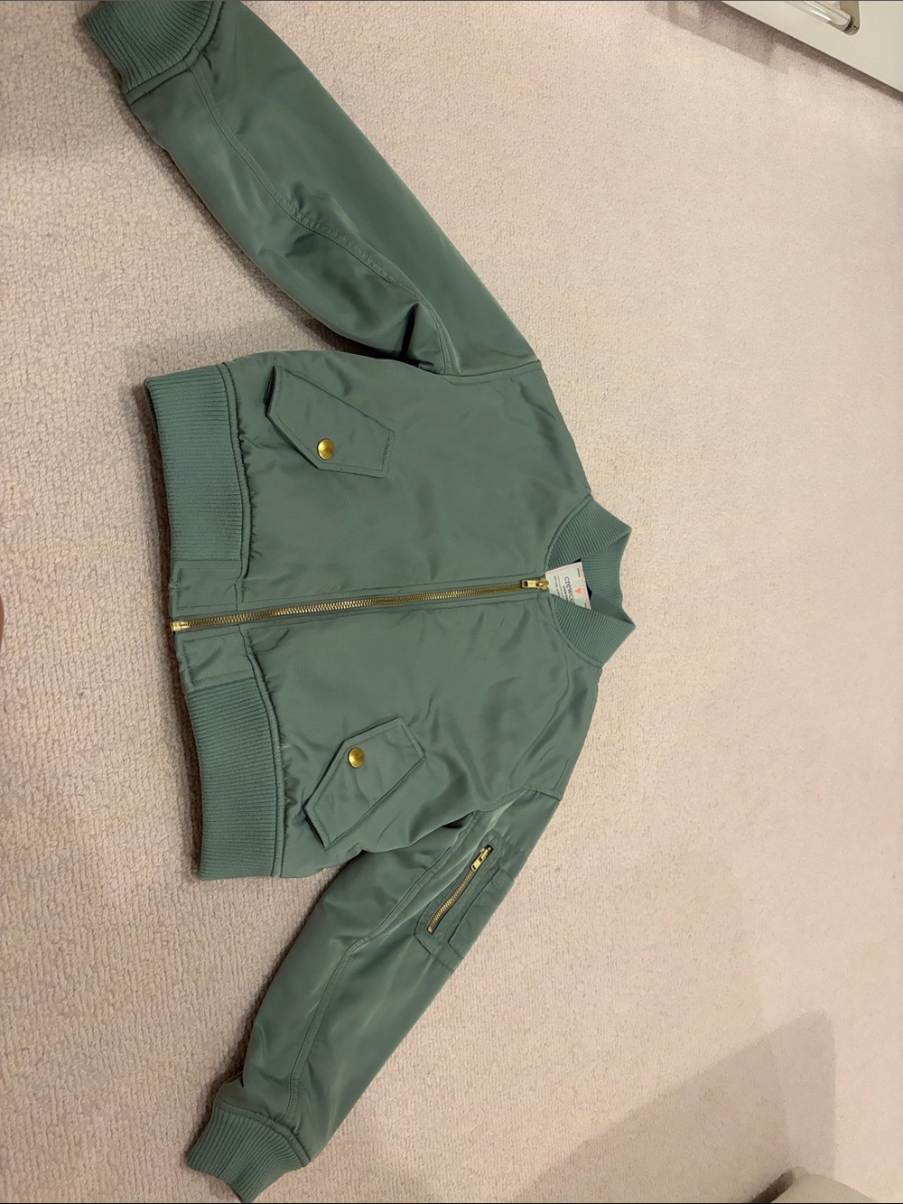 Crewcuts Sage Green Bomber Jacket with Gold Hardware